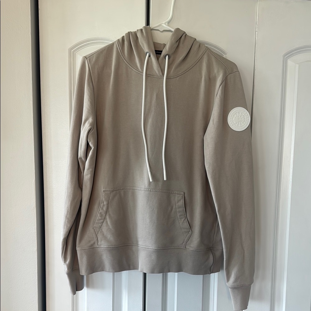 Canada Goose Huron Hoody Limestone Beige Hoodie with White Rubber Logo Patch M